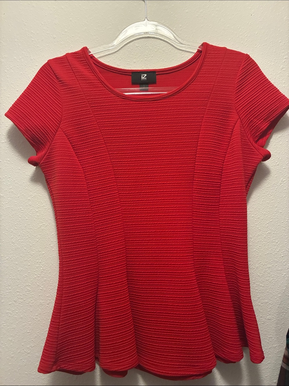 Red Textured Short-Sleeve Peplum Top